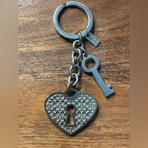 COACH Silver Tone Signature Embossed Heart Lock & Key Bag Charm